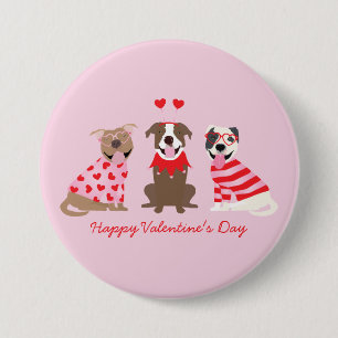 Happy Valentines Day American Pit Bull Terriers Button