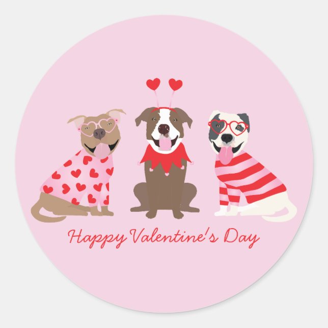 Happy Valentines Day American Pit Bull Terriers Runder Aufkleber (Vorderseite)
