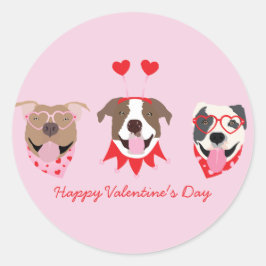 Happy Valentines Day American Pit Bull Terriers Runder Aufkleber