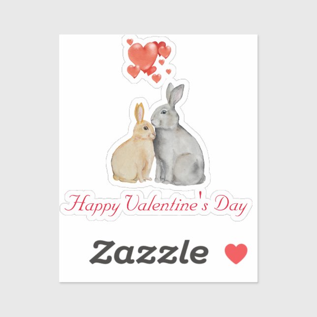 Happy Valentine's Day Aquarellbunnies Aufkleber (Blatt)