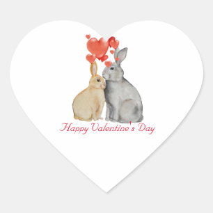 Happy Valentine's Day Aquarellbunnies Herz-Aufkleber
