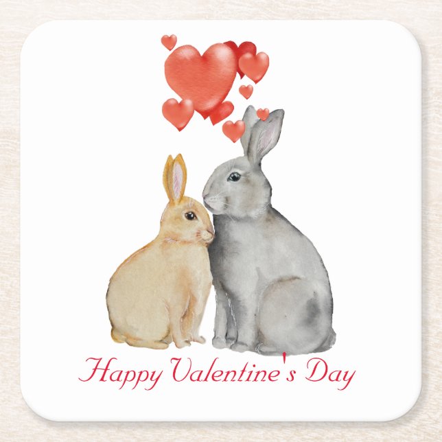 Happy Valentine's Day Aquarellbunnies Rechteckiger Pappuntersetzer (Vorderseite)