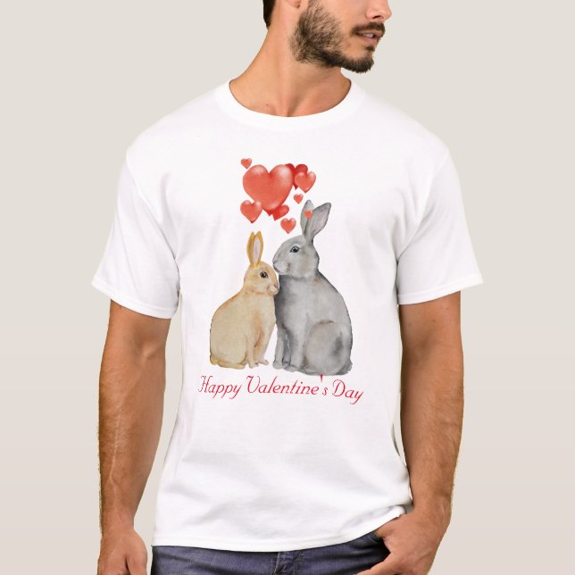 Happy Valentine's Day Aquarellbunnies T-Shirt (Vorderseite)