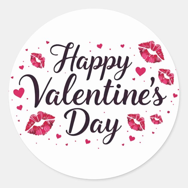 Happy Valentine's Day Aufkleber mit Lippenstift Kü (Vorderseite)