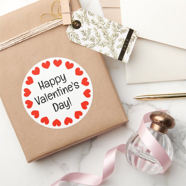 Happy Valentine's Day Aufkleber mit roten Herzen (Schenken)