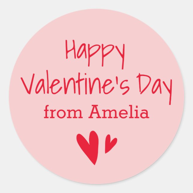 Happy Valentine's Day aus individuelle Name rosa r Runder Aufkleber (Vorderseite)