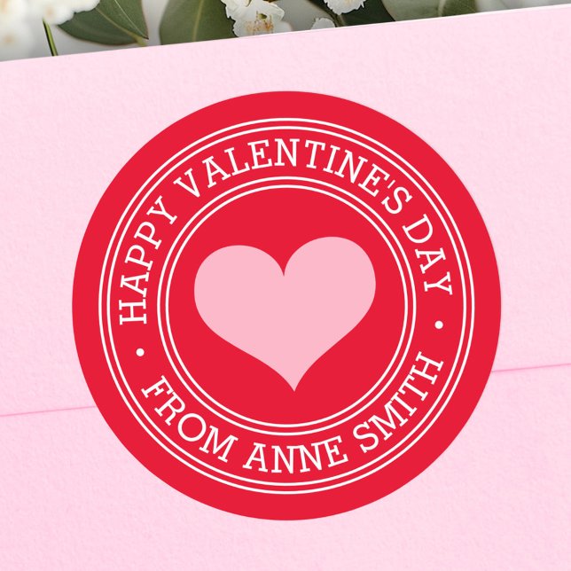 Happy Valentine's Day aus individuelle Name rot Runder Aufkleber (Happy Valentine's Day from custom name red Classic Round Sticker)