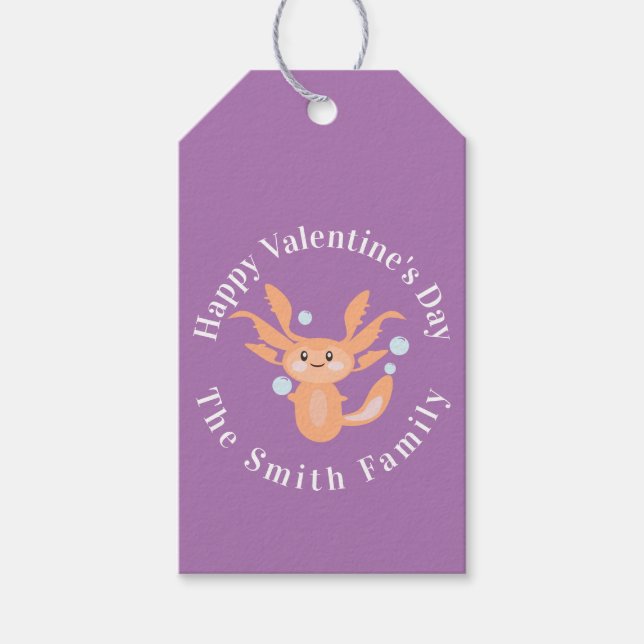 Happy Valentines Day Axolotl Lila Geschenkanhänger (Vorderseite)