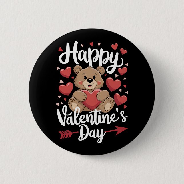 Happy Valentine's Day Bären Herz Niedliche Paare Button (Vorderseite)
