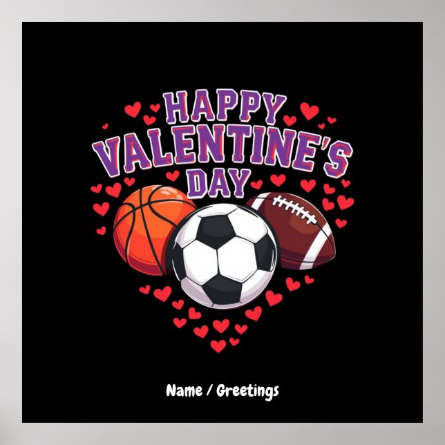 Happy Valentines Day Baseball Basketball Fußball Poster (Vorne)
