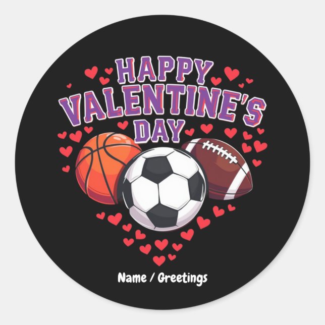 Happy Valentines Day Baseball Basketball Fußball Runder Aufkleber (Vorderseite)