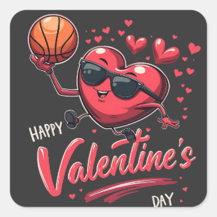 Happy Valentine's Day Basketball Liebhaber Quadratischer Aufkleber