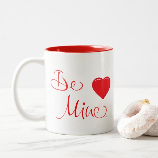 Happy Valentine's Day Be Mine Liebe Rotes Herz Tas Zweifarbige Tasse (Mit Donut)