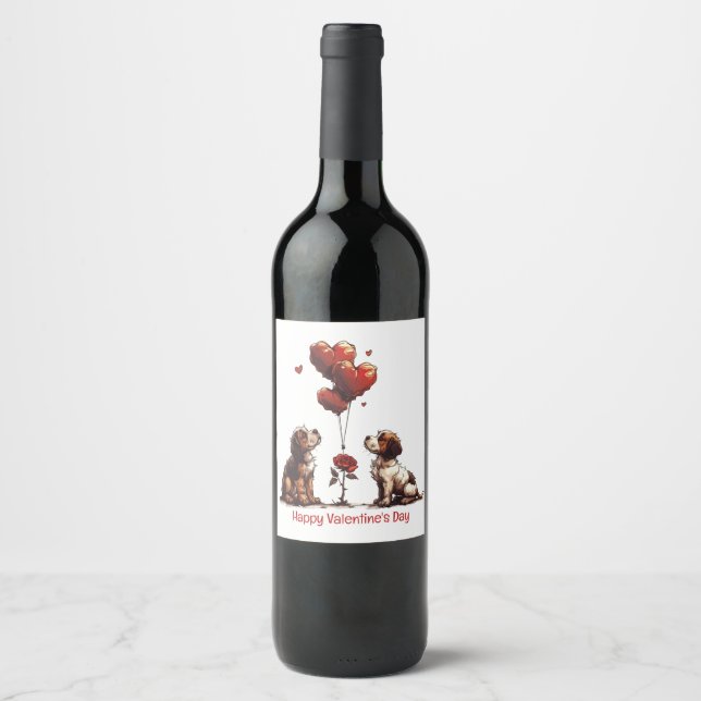 Happy Valentines Day Beagle Hunde Weinetikett (Vorderseite)