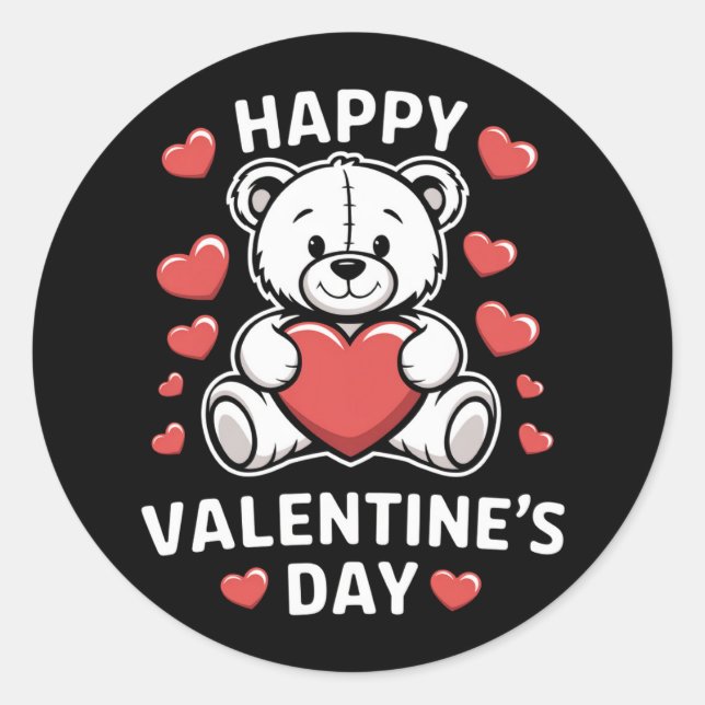 Happy Valentine's Day Bear Vday Runder Aufkleber (Vorderseite)