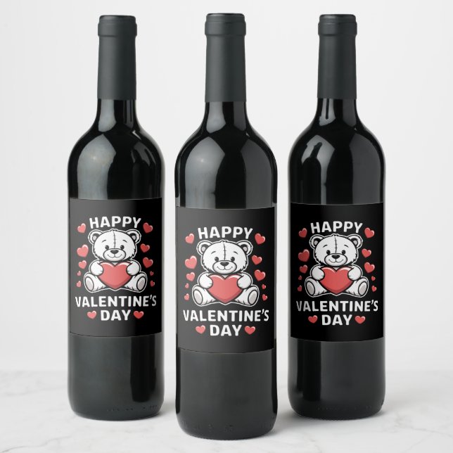 Happy Valentine's Day Bear Vday Weinetikett (Flaschen)