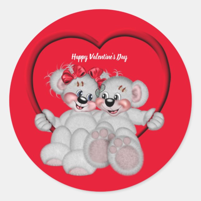 Happy Valentine's Day Bears Klassischer Rundaufkle Runder Aufkleber (Vorderseite)