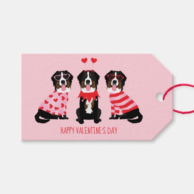 Happy Valentines Day Berner Hunde Geschenkanhänger (Vorderseite (Horizontal))