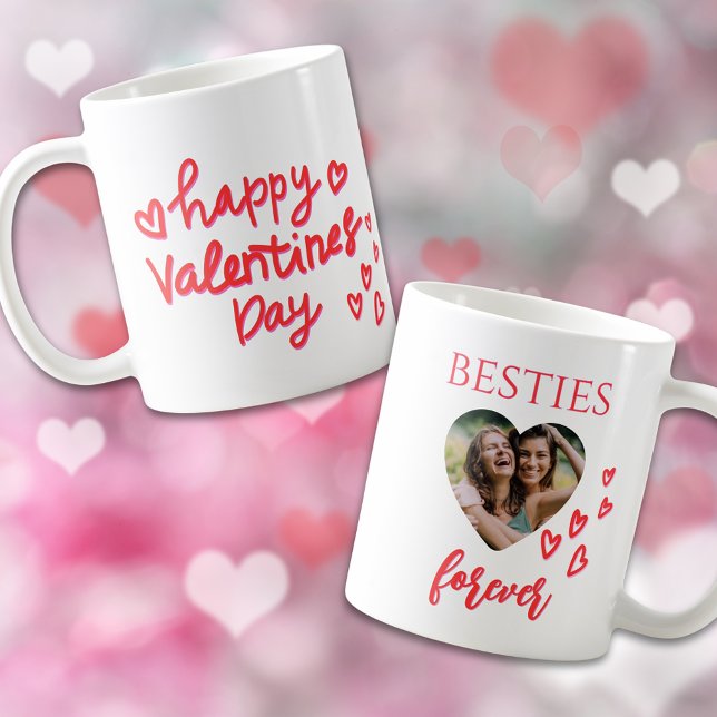 Happy Valentine's Day Besties Forever Heart Foto Kaffeetasse (Bestie Forever Heart Photo Valentine Mug)