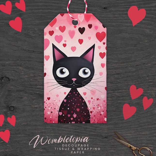Happy Valentine's Day Black Cat & Pink Hearts Geschenkanhänger (Von Creator hochgeladen)
