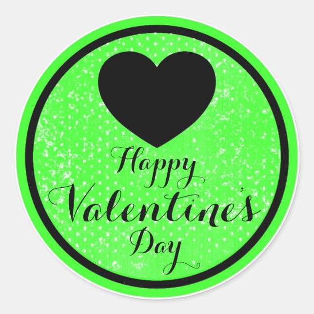 Happy Valentines Day Black Green Aufkleber Etikett (Vorderseite)