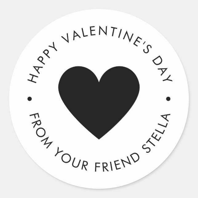 Happy Valentine's Day Black Heart  Runder Aufkleber (Vorderseite)
