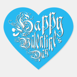 Happy Valentine's Day blau whimsical romantic Herz-Aufkleber