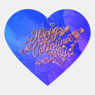 Happy Valentine's Day blauer Herzschlag Herz-Aufkleber