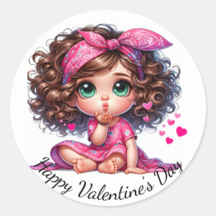 Happy Valentine's Day Blowns Kisses Runder Aufkleber