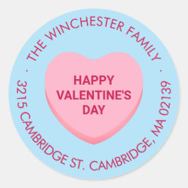 Happy Valentine's Day Blue Candy Herzenadresse Runder Aufkleber