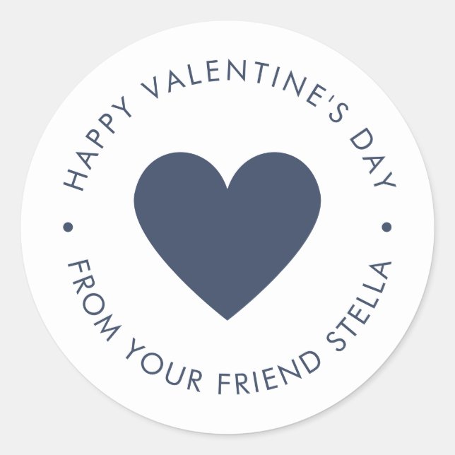 Happy Valentine's Day Blue Heart  Runder Aufkleber (Vorderseite)