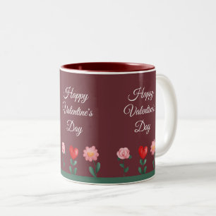 Happy Valentine's Day Blume burgundy Skript Zweifarbige Tasse