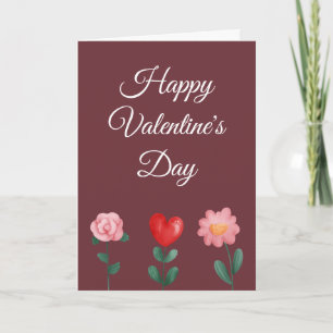 Happy Valentine's Day Blume burgundy Skriptkarte Karte