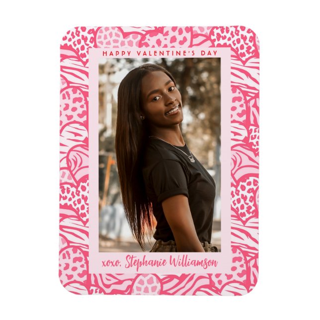 Happy Valentines Day Blush Pink Jungle Heart Foto Magnet (Vertikal)