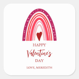 Happy Valentine's Day Boho Regenbogen & Herzen Quadratischer Aufkleber