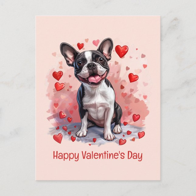 Happy Valentines Day Boston Terrier Dog Postkarte (Vorderseite)