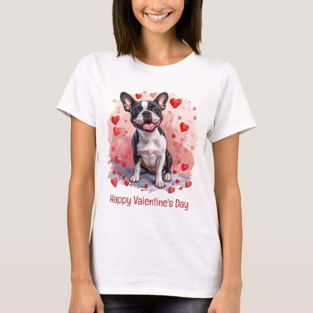 Happy Valentines Day Boston Terrier Dog T-Shirt (Vorderseite)