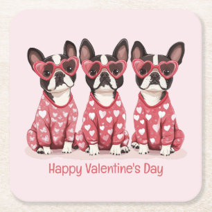 Happy Valentines Day Boston Terrier Dogs Rechteckiger Pappuntersetzer