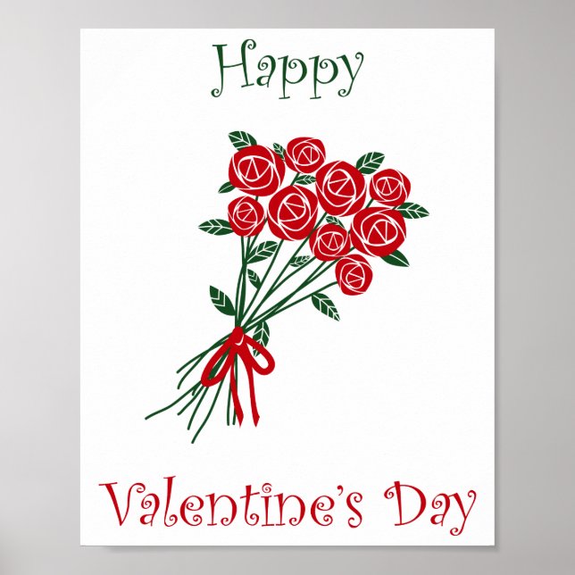 Happy Valentines Day Bouquet von roten Blume Poster (Vorne)