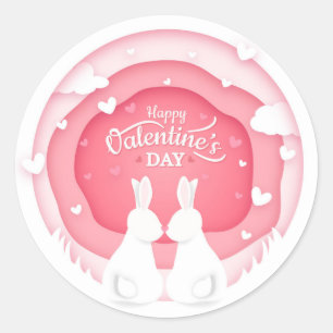 Happy Valentine's Day Bunny Rabbits   LIEBE Runder Aufkleber