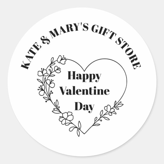 Happy Valentine's Day Business Name  Runder Aufkleber (Vorderseite)