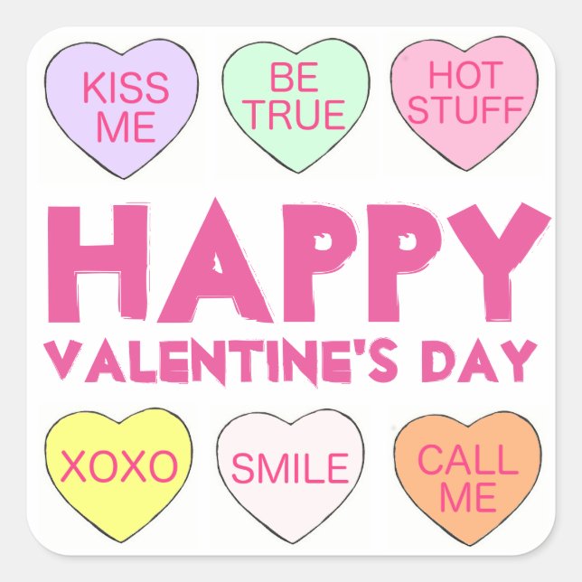 Happy Valentine's Day Candy Heart Heart Stickers (Vorderseite)