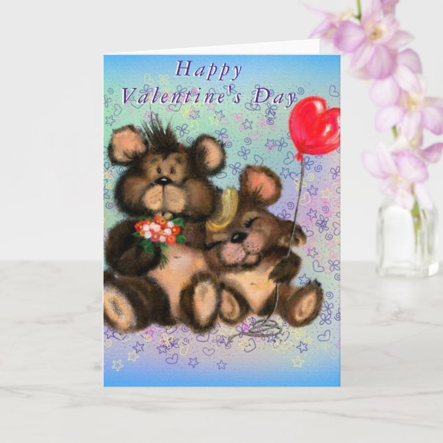 Happy Valentine's Day Card Couple Bear Liebe Hug Karte (Orchidee)