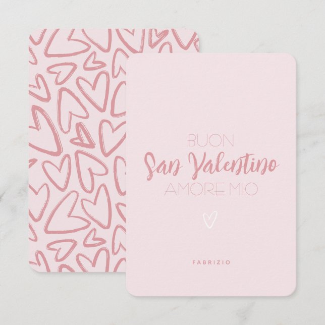 Happy Valentine's Day Card in Pink - Italienisch Karte (Vorne/Hinten)