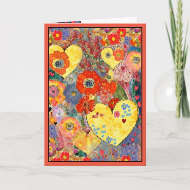 Happy Valentines Day Card mit Herz und Blume Karte (Vorderseite)