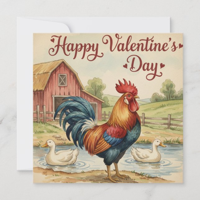 Happy Valentine's Day card Rooster Chicken  Mitteilungskarte (Vorderseite)