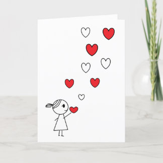 Happy Valentine's Day Card Strichfigur-Mädchen mit Feiertagskarte