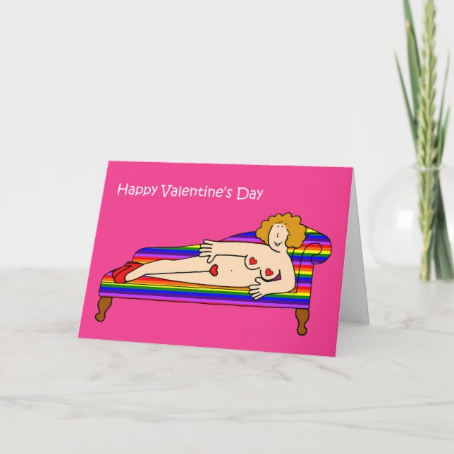 Happy Valentine's Day Cartoon Lesbian Lady Karte (Vorderseite)