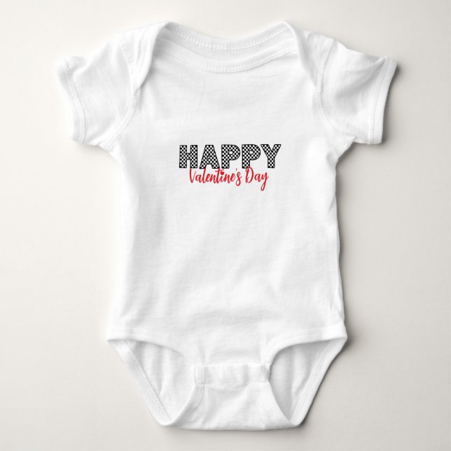 'Happy Valentine's Day' Checkered Letters Fun Love Baby Strampler (Vorderseite)