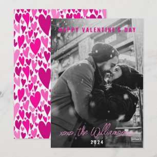Happy Valentines Day Chic Pink Hearts Couple Foto Feiertagskarte